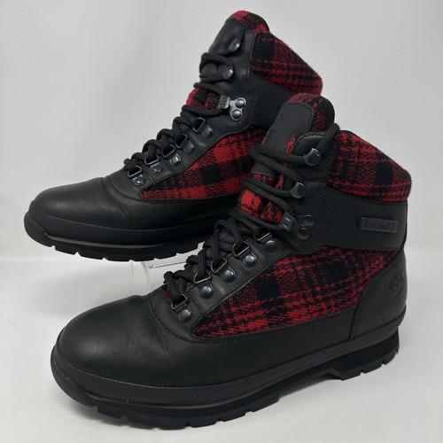 Timberland Woolrich Wool Buffalo Plaid Euro Hiker Boots Mens Size 9 Leather
