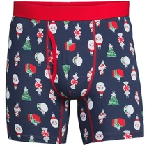 Holiday Time Men's Size Large (36-38) Blue Christmas Ornaments Boxer Brief NEW