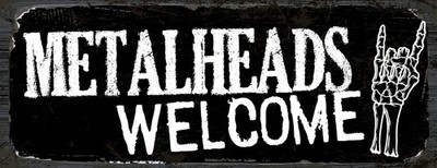 Blechschild 10x27 cm Metalheads welcome Skeletthand Deko Geschenk  Schild