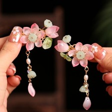 Lotus Glaze Hair Clip Hanfu Chinese Style Hairpin Tassel Side Clip Pair