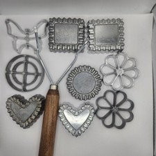 Metal Rosette Cookie Mold Set of 10 with Handle Vintage Aluminum Molds