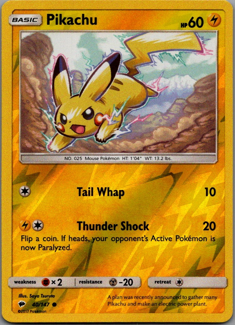 Pikachu Reverse Holo Common SM - Burning Shadows 40/147 Near Mint