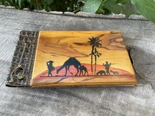 VTG Bezalel Olive Wood Post Card Album Handcrafted Holy land Jerusalem Keepsake