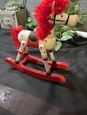 Vintage Rocking Horse Made Red White Painted Wooden Toy Christmas Decor 7  