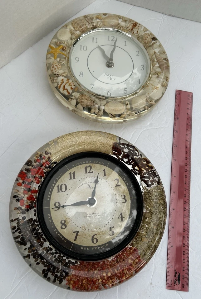 Vintage Lucite Sea Shells Wall Clock 8” Seashells Sands Of Time & FirsTime Clock - Image 4 of 4