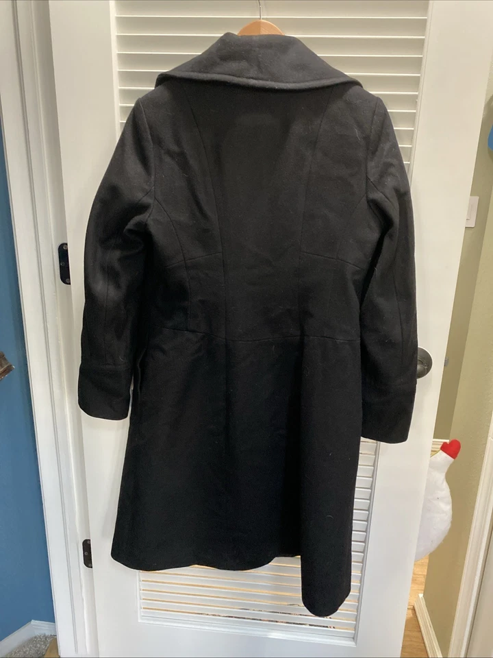 Michael Kors Women's Size 10 Wool Mid Length Coat Black Lined Button Up Designer - Image 3 of 3