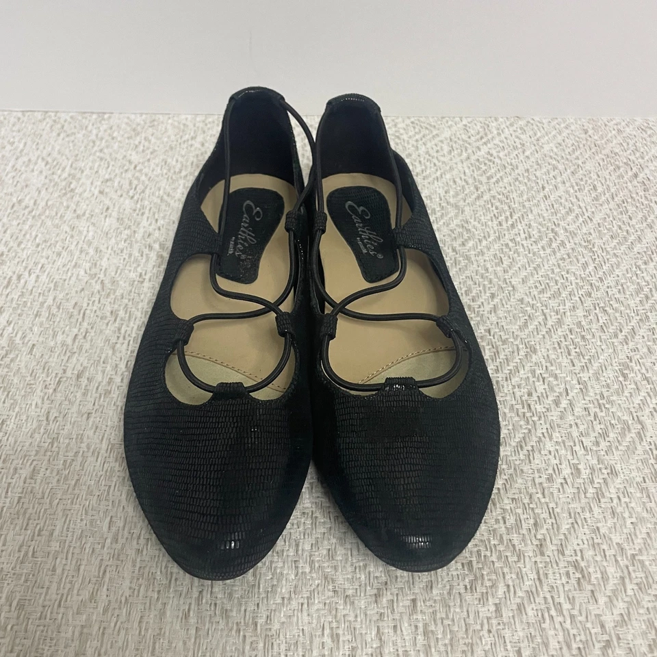 Earthies by Earth Mujer 6.5 Negro Ballet Pisos Gamuza Ghillie Foto 3 de 4