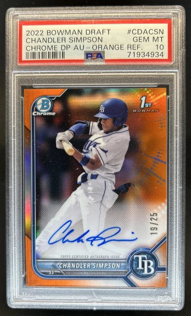 2022 Bowman Draft Chandler Simpson Chrome Auto Orange Refractor 1st #/25 PSA 10