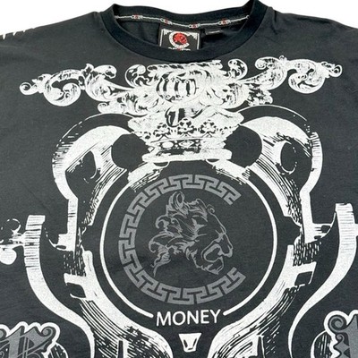 Cezer Hustler Graphic Tee Mens 2XL Black Y2K Streetwear Lion Crest Oversized