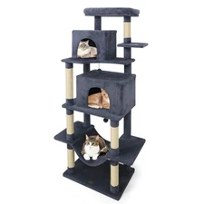 70” Large Cat Tree for Indoor Cats w/Plush Top Perch, Dual large Condos, Hammock