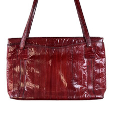 VTG EEL SKIN Shoulder Bag Purse Genuine BURGUNDY Career Office Evening Brunch