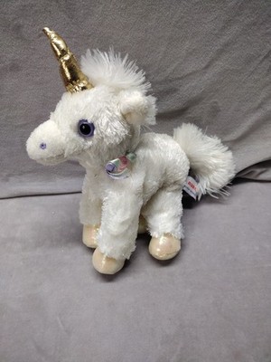 Aurora Mini Flopsie White Unicorn 7.5'' Stuffed Plush Gold Horn Sparkle Hooves
