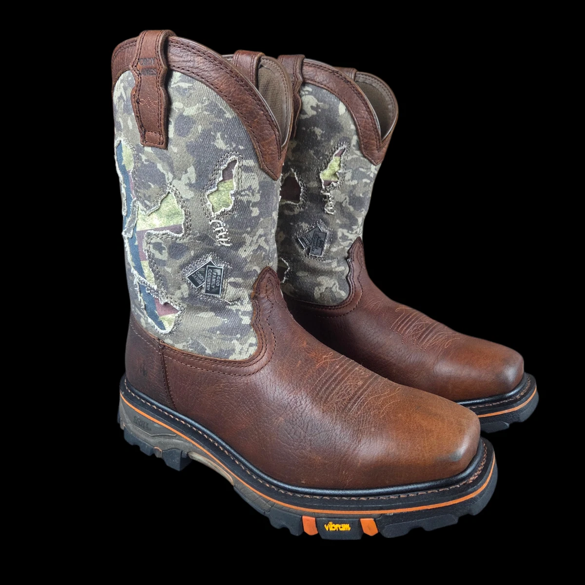 Vintage Laredo Mens 13 D Distressed Leather Camouflage Pull On Cowboy Boots IMG_0678.jpg?v=1701542555&  main image 3