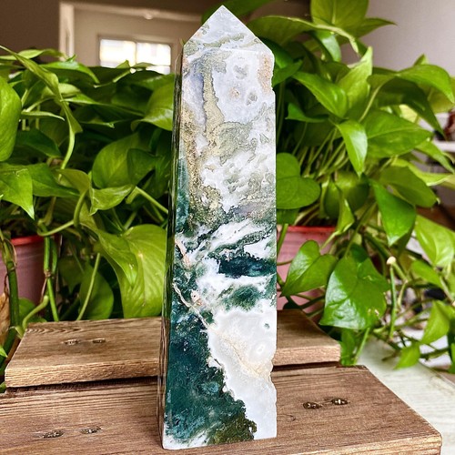 1.41LB Natural water grass agate wide column Obelisk quartz crystal sample colu - 第 8/12 張圖片