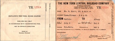 #ad Vintage 1933 New York Central System Railroad Employee Trip Pass Fireman $11.70