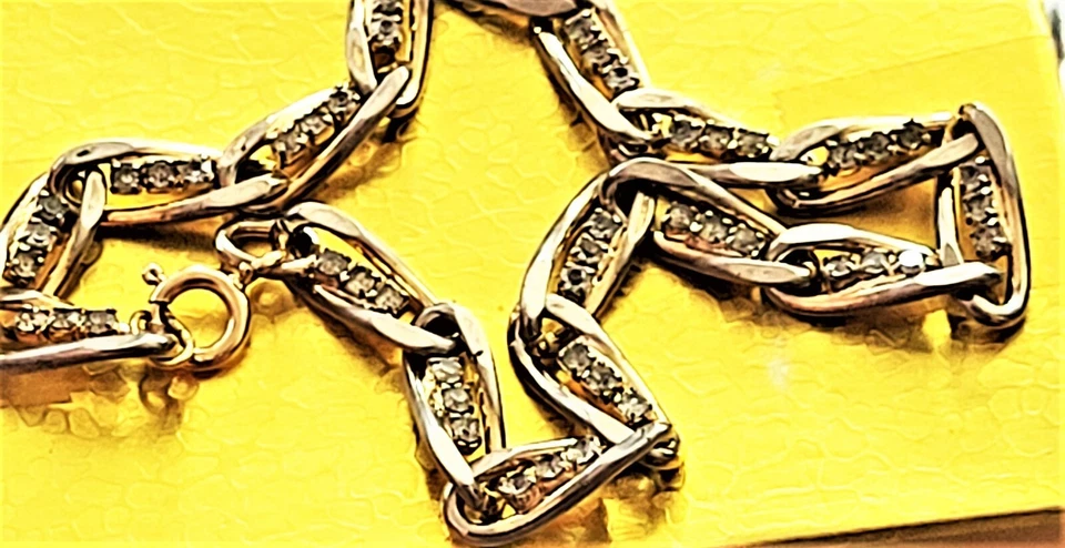 Clear Topaz GOLD Ton Women's VINTEGE Bracelet 9.2" Foto 2 de 4