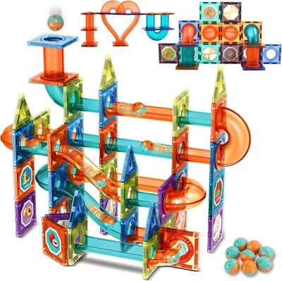 SINOMUND Kugelbahn Bausteine 105 PCS - Bau dir deine eigene magnetische Rennstrecke