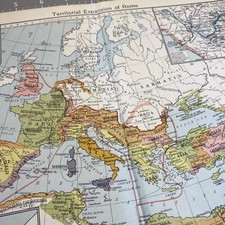 Territorial Expansion  Rome 1910's Vintage color Map Folded Wall Art Frameable