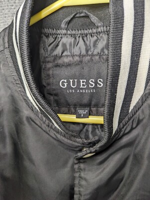 Guess Mens Small Satin Varsity Bomber Jacket Full Zip Snap 81
