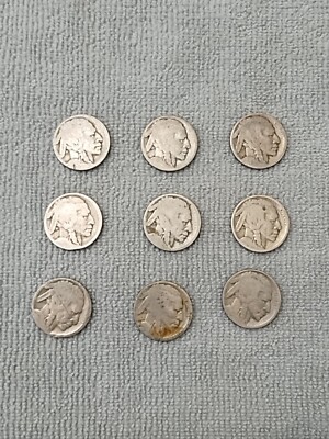 USA 5 Cents, Buffalo Nickel 19XX. AG. Dateless. Can't Read The D. Lot Of 9 #008