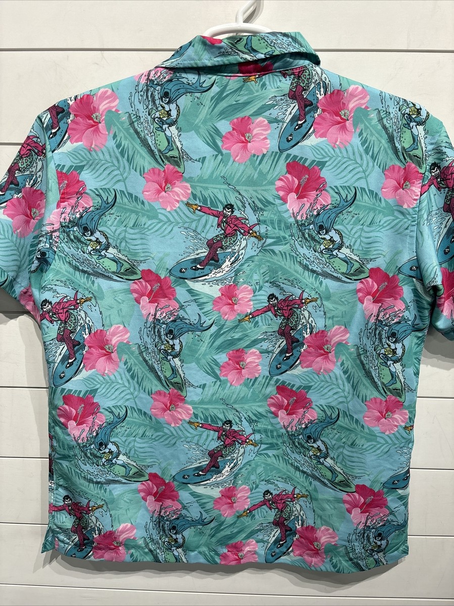 Vtg Batman Joker Pink Flower Floral Surf Board Waves Hawaiian