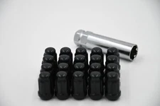 Set 20 12mm x 1.5 Spline Black Lug Nuts with Key 6 Point Conical Seat M12x1.5
