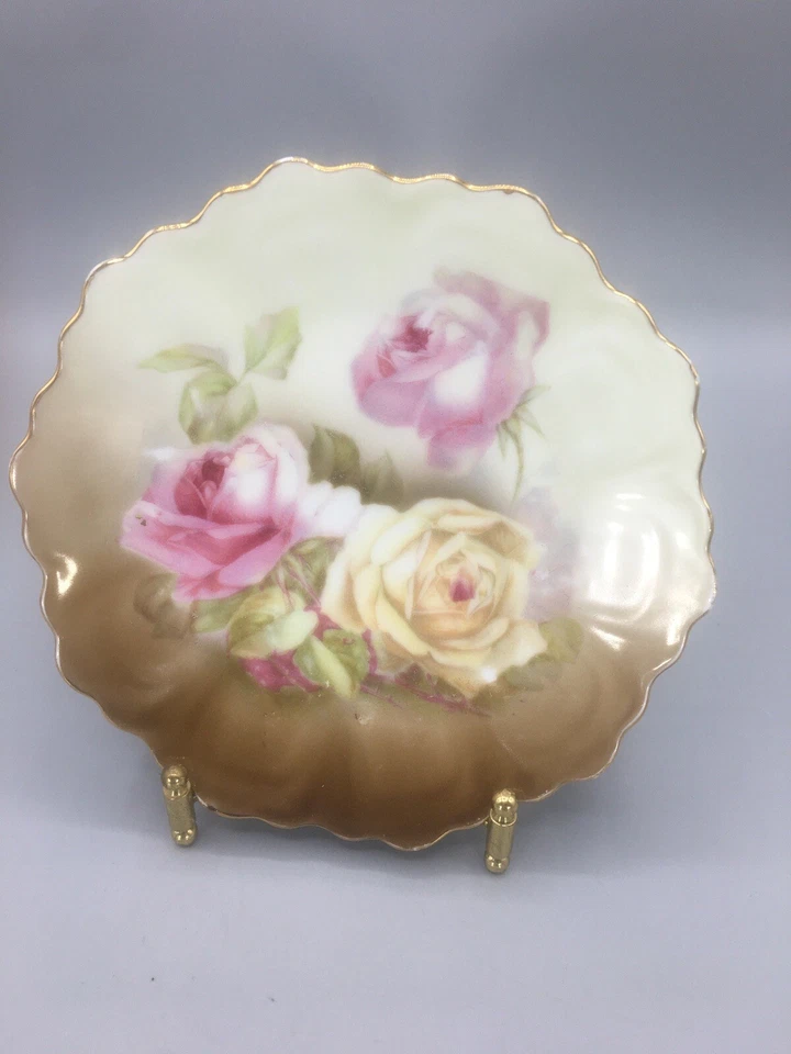 3 Platos Baviera Acabados a Mano Punch Z S & Co Rosas Rosas Marrón Floral Antiguo Foto 3 de 4