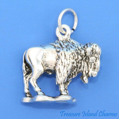 American Bison Buffalo 3D 925 Solid Sterling Silver Charm Pendant MADE IN USA