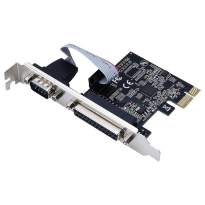 COM & DB25 Printer Parallel Port LPT to PCIE Card Adapter RS232 Serial Port