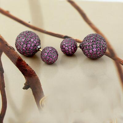 Zafiro Rosa Bola Cuenta Oxidado Túnel Pendiente 18k Oro