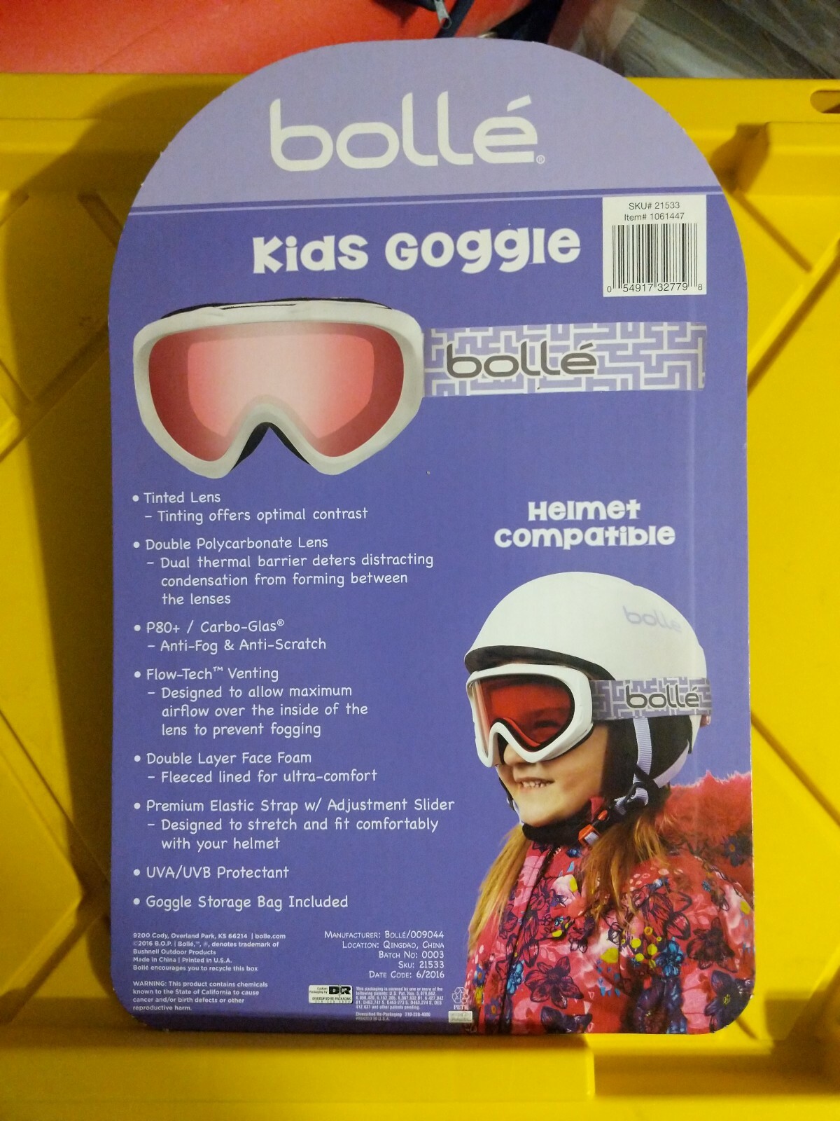 Bolle' Kids Snow Goggles Tinted Lens w/ Storage Bag Anti fog Anti Scratch