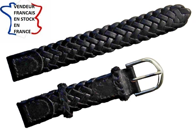 Bracelet montre ; 14mm ; CUIR TRESSE , couleur NOIR ,boucle ARGENTEE / 005 - Photo 1/4