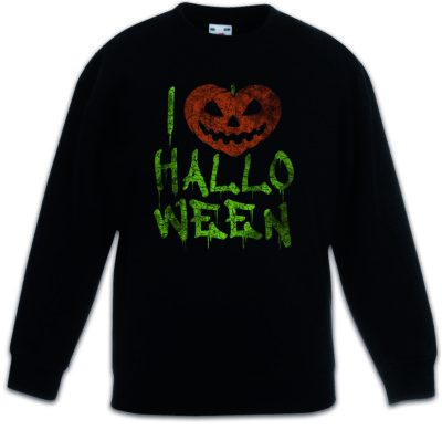 I Love Halloween Kids Kinder Pullover Pumpkin Nightmare Witch Black Magic