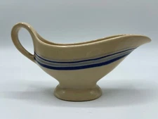Vintage Mayan Ware Gravy Boat Serving 6" Blue Stripe Brown 