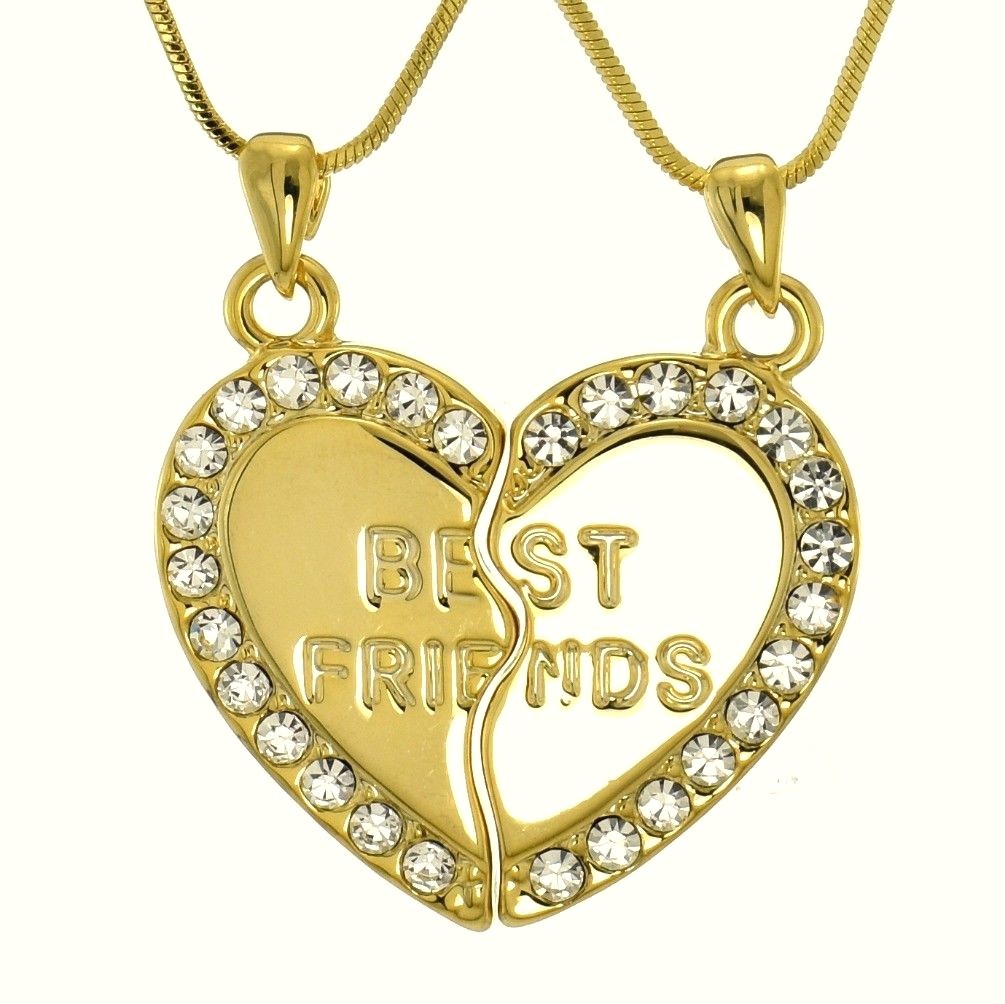 Best Friends Heart Pendant Necklace with Swarovski Crystals on 18-Inch Chain