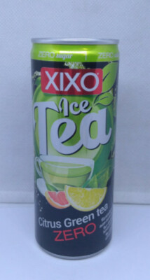 Empty XIXO Citrus Green Tea Zero can; 250 ml / 8.45 fl oz (Hell Energy, Hungary)