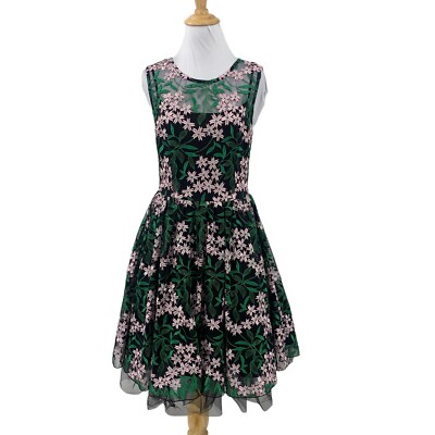 Eva By Eva Franco Dress Womens Floral Renee Embroidered Tulle Skirt Back  Zip