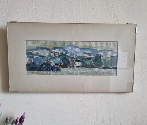 Vintage Swedish Modernist Oil painting, 1957s. signed