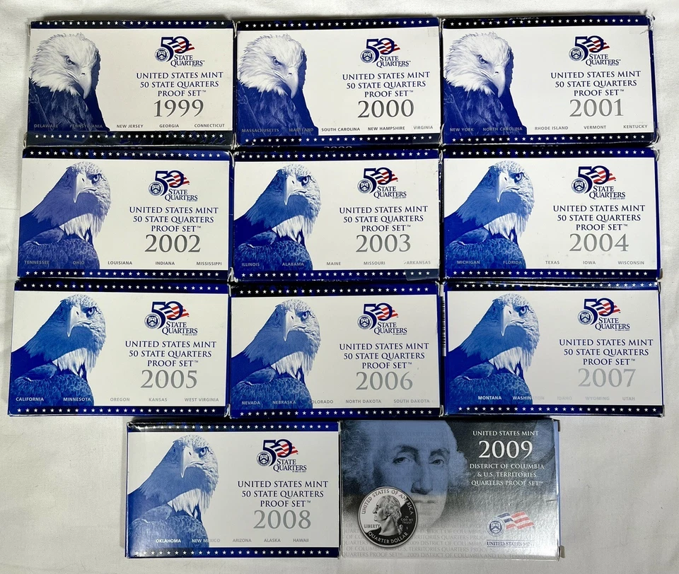 1999-2009 Run 11 Clad Quarters Proof Sets 50 State, Territories, + Collector Box - Image 2 of 4