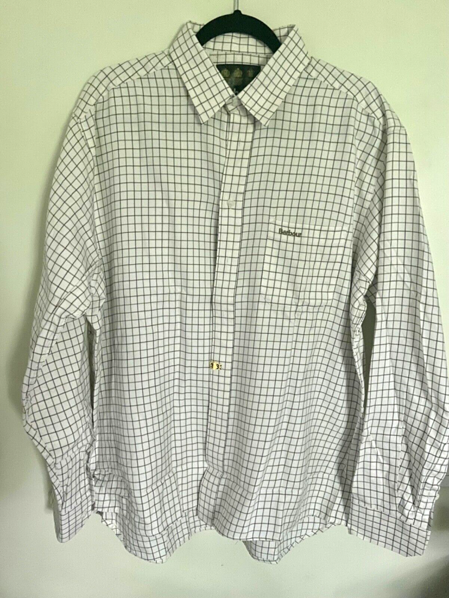 Barbour Cotton Shirt Mens Cream Green Plaid XL Button Up