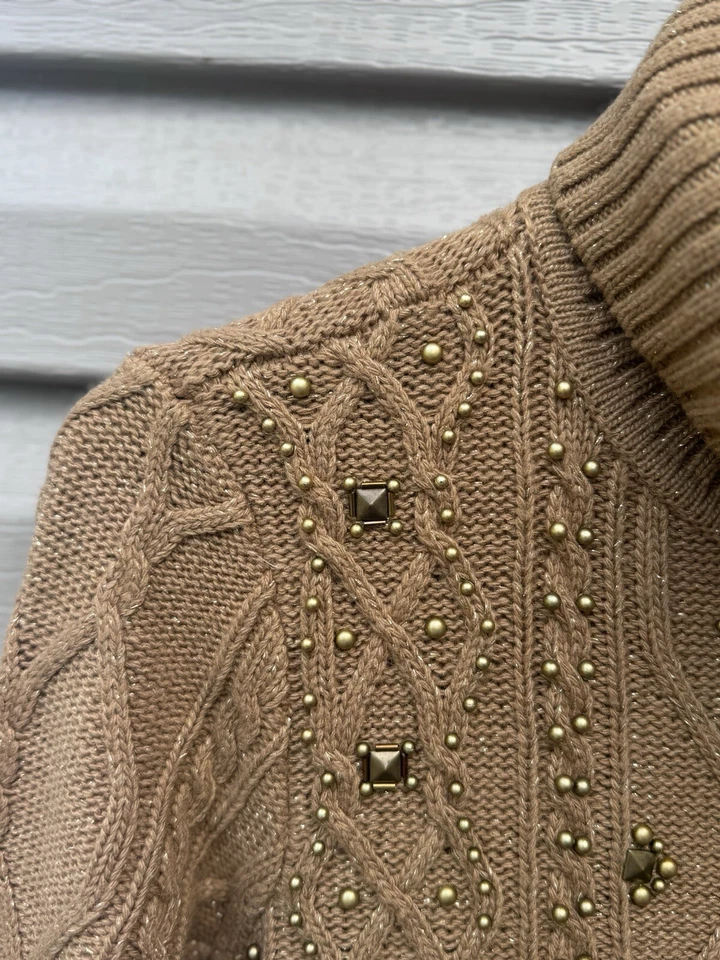 Brooks Brothers Cashmere Merino Wool Chunky Cable Knit Mock Neck Sweater Small - Image 2 of 4