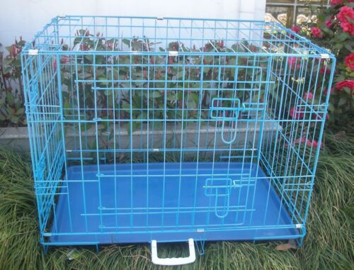 New 24" 2 Door Blue Folding Suitcase Dog Crate Cage Kennel LC ABS Pan - Picture 1 of 3