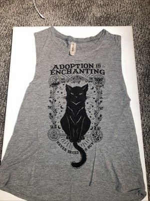 Black Cat Adoption Is Enchanting Graphic Tee Tank Gray Size Sm Wiccan LN! Hi-Lo