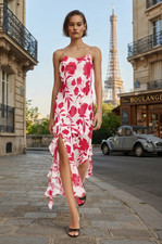 ZARA CHIFFON PRINTED LINGERIE STYLE MIDI DRESS sz S