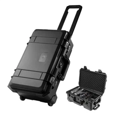 Weatherproof Hard Case w/Retractable Pull Handle Wheel Adjust Interior Divider