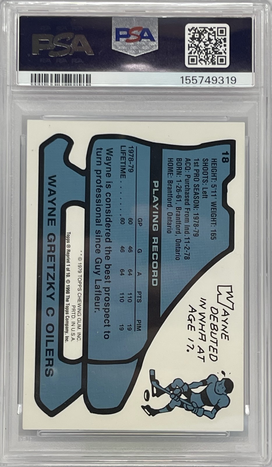 1998 Topps WAYNE GRETZKY Blast from the Past Rookie Reprint #1 PSA 8 view 2