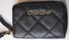 Bebe Black Faux Leather Quilted Wristlet Wallet Zip Around