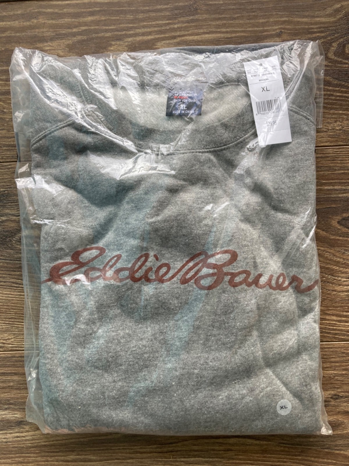 NEW Eddie Bauer Sweatshirt Mens XL Crewneck Pullover Graphic Spellout GRAY 55/45