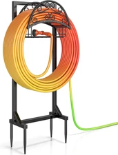Garden Hose Holder – Freestanding Water Hose Holder with Storage Basket, Sturdy 