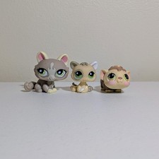 Littlest Pet Shop 3 Pet Lot - 1370 Crouching Cat 1074 Kitten 494 Guinea Pig